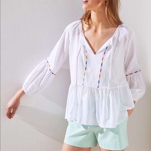 Rainbow embroidered white Loft blouse